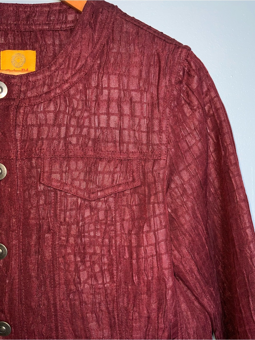 Ruby Rd. Textured Crinkle Button-Front Jacket in Burgundy 8P - Picture 4 of 10